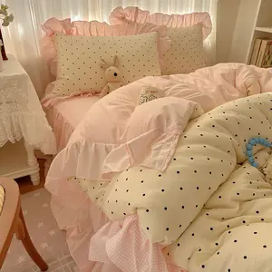 Elegant Girls Room Bedding Set, Includes 1 Duvet Cover & 2 Pillowcases, Polka Dot Pattern, Soft Skin-Friendly Fabric, All Seasons Use, Soft Breathable Bedding