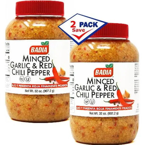 Badia Spices Minced Garlic Cloves & Red Chili Pepper Spicy Mix, 32 oz 2-Piece Set, Chili-Flavor Spice & Seasoning Blend for Daily Cooking Staples