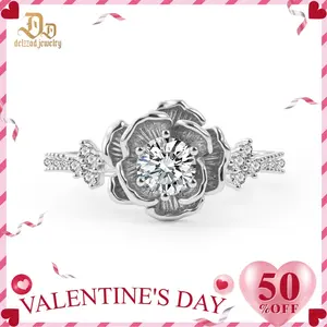 Delzzad 0.6ct Vintage Rose Engagement Ring Forever Rose Flower Wedding Ring Band D Color VVS Synthetic Moissanite Ring Jewelry Copper Perfect Birthday Engagement Wedding Anniversary Christmas Gift
