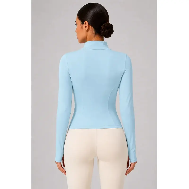 Women's Full-Zip Yoga Jacket, Slim Fit Long Sleeve Athletic Top with Thumb Holes, Lightweight Stretchy Workout Jacket for Runnin