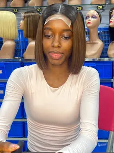 Brown hair with black head Color Bob Wig , 10 Inch, 4x4 Closure, Vietnamese Real Human Hair Wig , Natural Look, Comfortable Fit, Hair Replacement Wigs