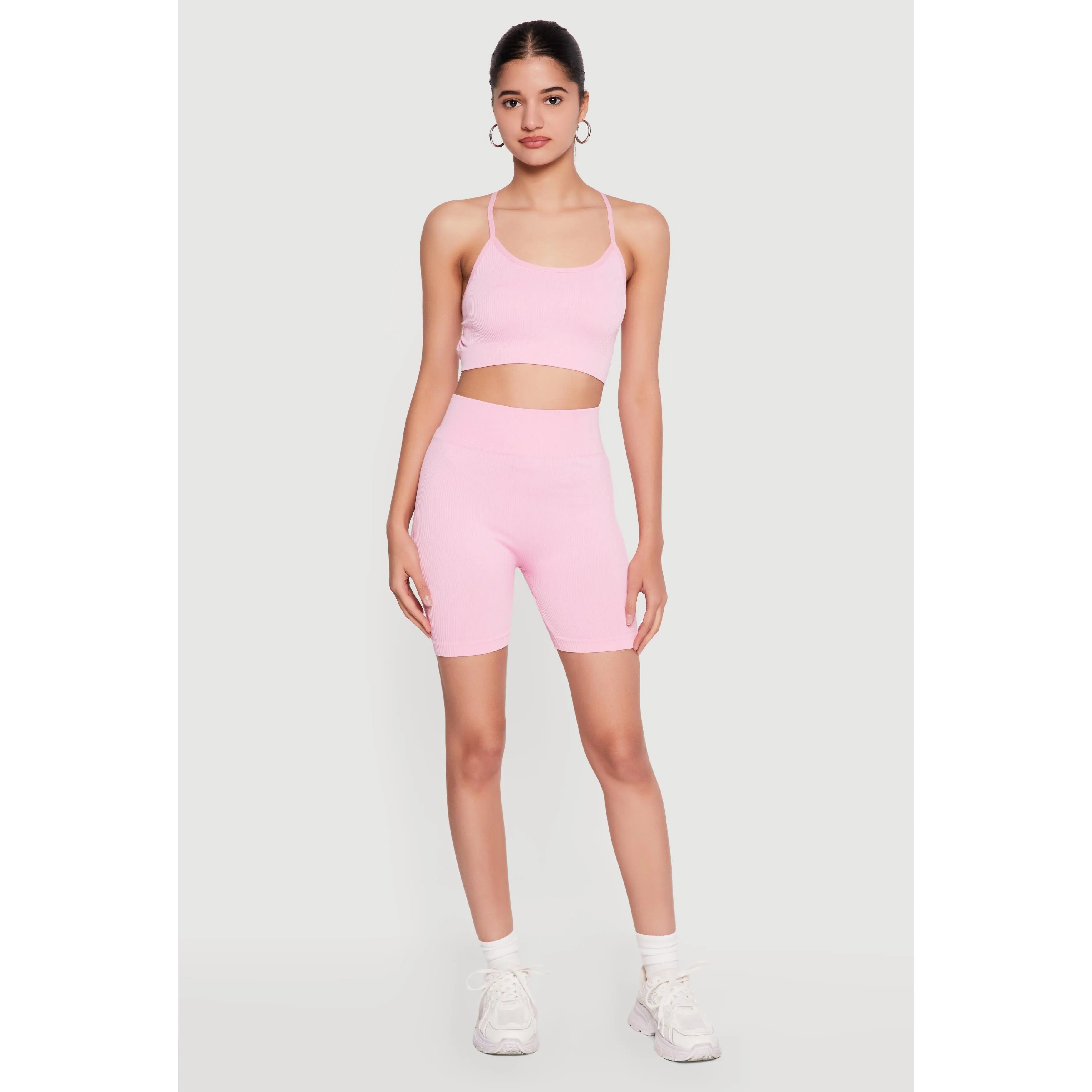 High Waisted Compression Rib Biker Shorts