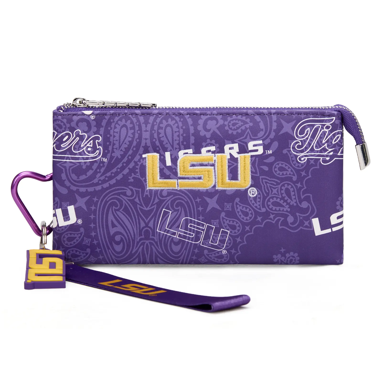 NCAA Wallet for Women, Zip Around Wristlet Clutch with Team Logo Charm, Small Casual Purse for Cards, Cash & Daily Essentials 013, Casual Zipper Purse, Zipper Wristlet Purse