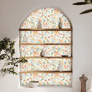 1 roll of pastoral fresh style floral pink orange flower branches and leaves printed pattern wallpaper suitable for bedroom living room kitchen bathroom wardrobe and other home decoration decorative wallpaper