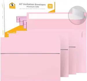 110 5x7  Invitation Envelopes - for 5x7 Cards - A7 - (5  x 7  inches) -  for Weddings, Graduation,  Shower - 120 GSM - Peel, Press & Self Seal - Square Flap
