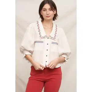 Lottie Embroidered Puff Sleev Top