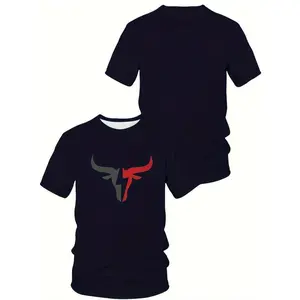 Men's Bull Graphic Print T-shirt, Casual Short Sleeve Crew Neck Tee, Men's Clothing For Summer Outdoor
