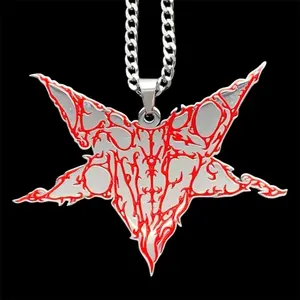 Red Destroy Lonely Star Necklace 1.5" Mirror Polished Opium Pendant Laser Carved Stainless Steel Red Enamel Chain Free Gift Included