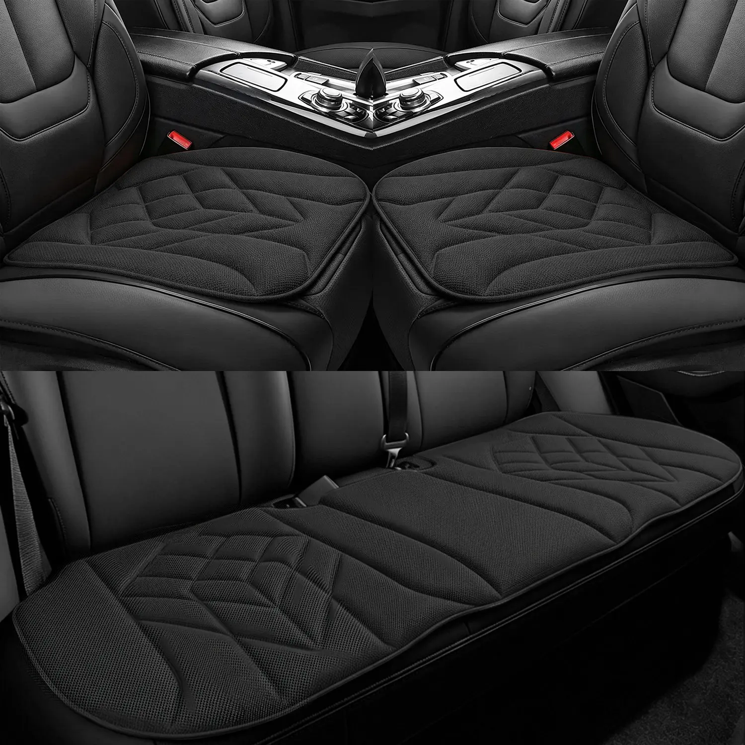 3-Piece Car Seat Cushions Set – Memory Foam Seat Protectors for Front and Rear Seats, Non-Slip Silicone Bottom, Reserved Seat Belt Openings, Fits 60/40 Split & Fold-Down Rear Seats – Comfort & Protection Upgrade