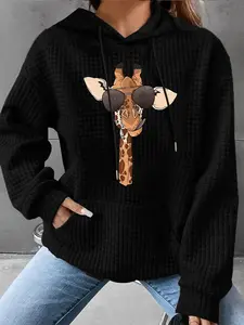 Women's Casual Hooded Sweatshirt with Giraffe Print, Comfortable Pullover, Front Pocket, Fall & Winter Long Sleeve, Giraffe Print Hoodie