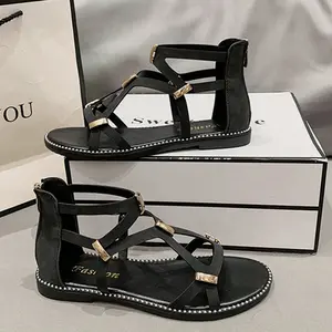 Open Toe Back Zipper Flat Sandals Footwear Walking Shoes