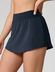 UNISSU High Waisted Skirt Overlay Running Shorts for Women with Zip Pocket Athletic Workout Quick Dry