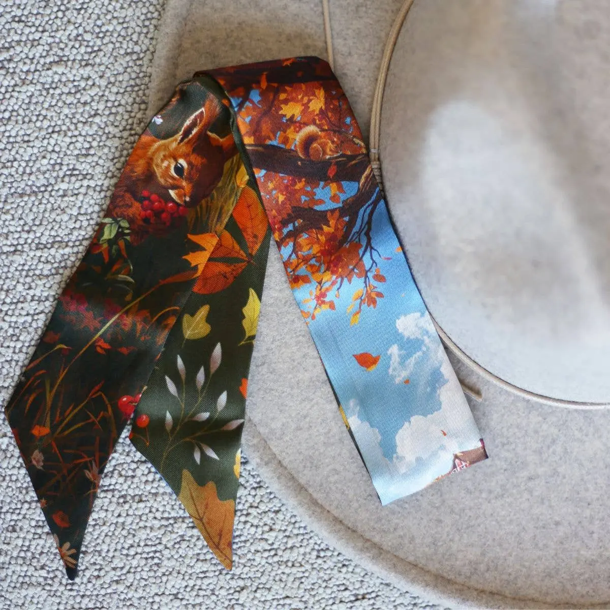 Country Squirrels Silk Twilly Scarf