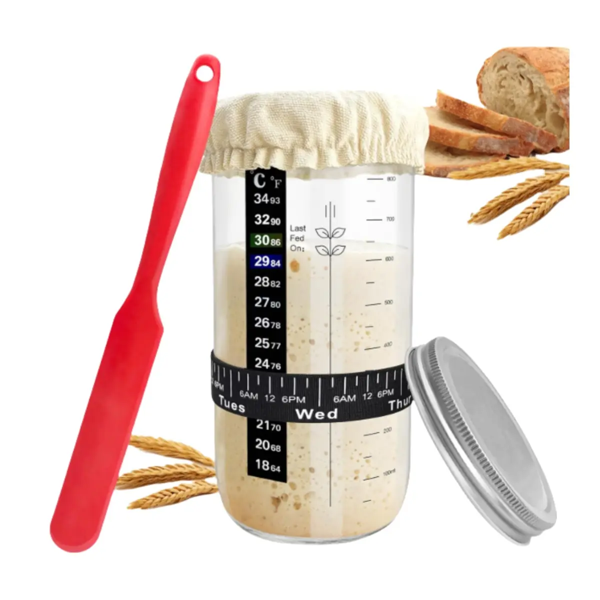 Artisan Sourdough Starter Kit - Glass Starter Jar, Scraper - DIY Bread Baking Gift for Home Chefs and Bakers