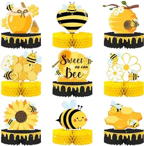 9 Pieces Bee Bumble Honeycomb Centerpieces Table Decorations for Birthday Party, Bumble Baby Shower, Bee Day Themed Decorations, What Will It Bee Gender Reveal Party Supplies