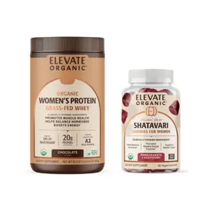 Elevate Organic Women’s Hormone Balance + Protein Support Bundle | Organic Grass-Fed Whey + Shatavari Gummies for Energy, Strength & Daily Wellness (30+18 Servings) Bundle