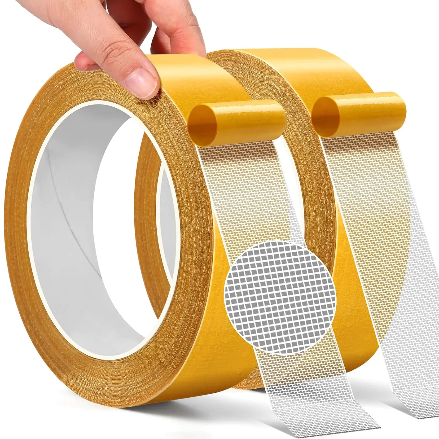 Double Sided Fabric Tape Multifunctional Heavy Duty, 2 Rolls 1" x 33FT Heavy Duty Carpet Tape with Strong Adhesion, Suitable for Sofas, Doormats, Wood, Glass, Plastic, Clothing, Outdoor & Indoor Use