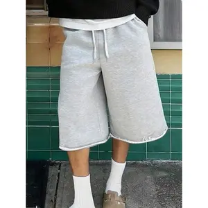 Manfinity Hypemode Men's Casual Versatile 3/4 Length Sweatpants With Rolled Hem. Summer Drawstring Waist Pants, Versatile Daily Wear, Gift For Boyfriend, Back To School Season, Oversized,Solid Color