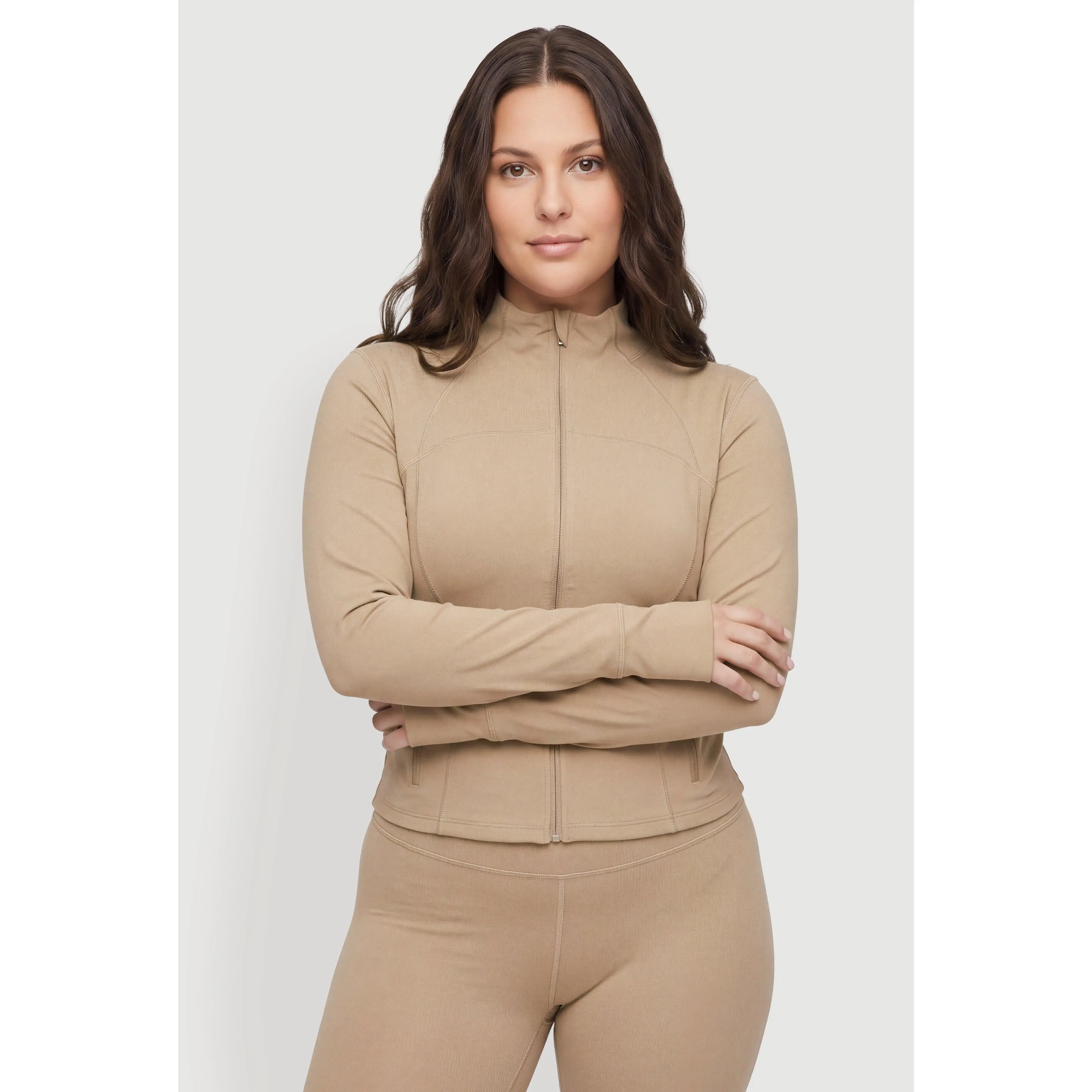 Plus Size Mock Neck Active Jacket with Zip Pockets