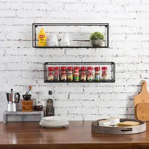 Black Metal Display Shelves, Wall-Mounted Shadow Boxes, Set of 2