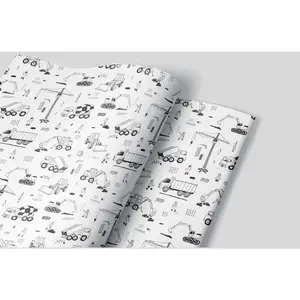 Construction Site Sketch - Set of Three Sheets of Quality Printed Wrapping Paper