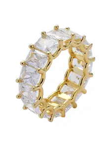 Baguette CZ Eternity Ring Gift, Copper Base Sparkling Zirconia Band, Gold/Silver Tone Jewelry for Birthday, Anniversary, Hip-Hop Fans