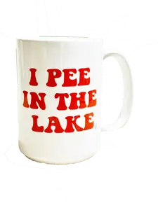 I Pee in the Lake Coffee Mug, 15 oz | Red Lettering