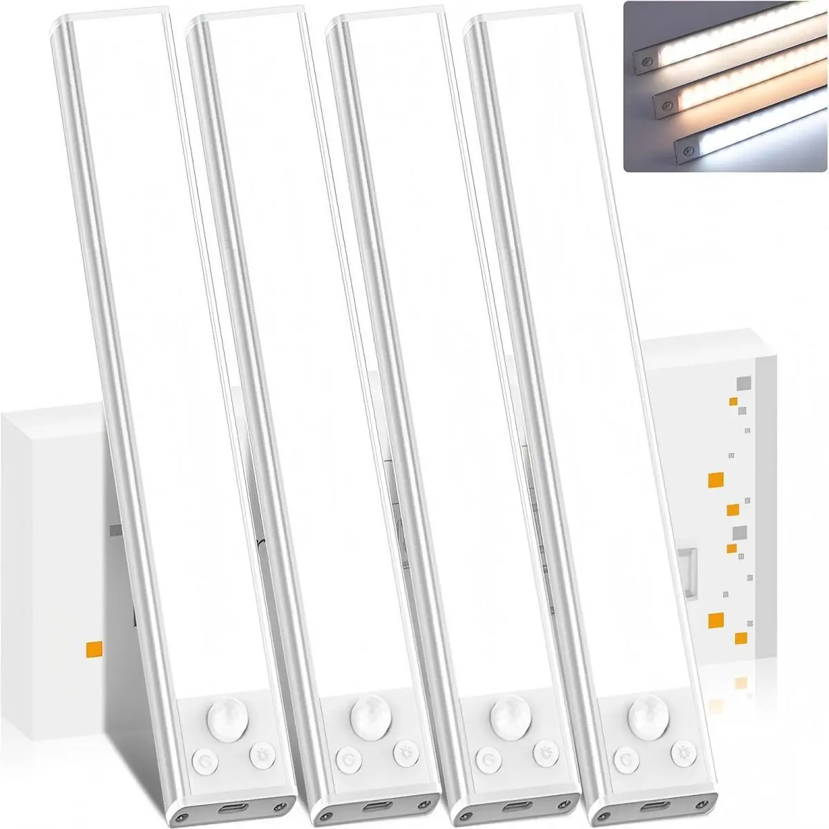 2/4 pcs Under Cabinet Lights, Indoor Motion Sensor Night Light, USB Charging Lighting with Magnetic Mount