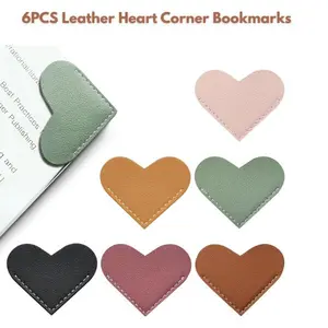 6PCS Leather Heart Corner Bookmarks – Cute Page Markers for Book Lovers, Teachers & Students, Reading Accessories for School, Office & Gifts