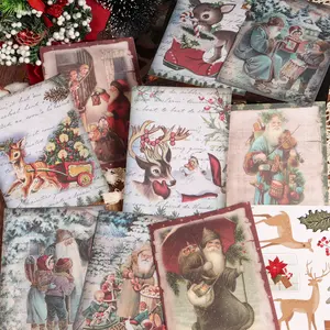 JAIIMAN 64pieces(32Papers and 32stickers)Vintage Deer Christmas Thick Decoupage Paper Kit, for Handmade Waste Diary, Christmas Collage Decoration, Arts Crafts, Scrapbooking Supplies, Junk Journals, Mini Gift Packaging, Handmade Gifts