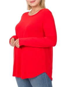 Zenana - LONG SLEEVE ROUND NECK ROUND HEM TOP