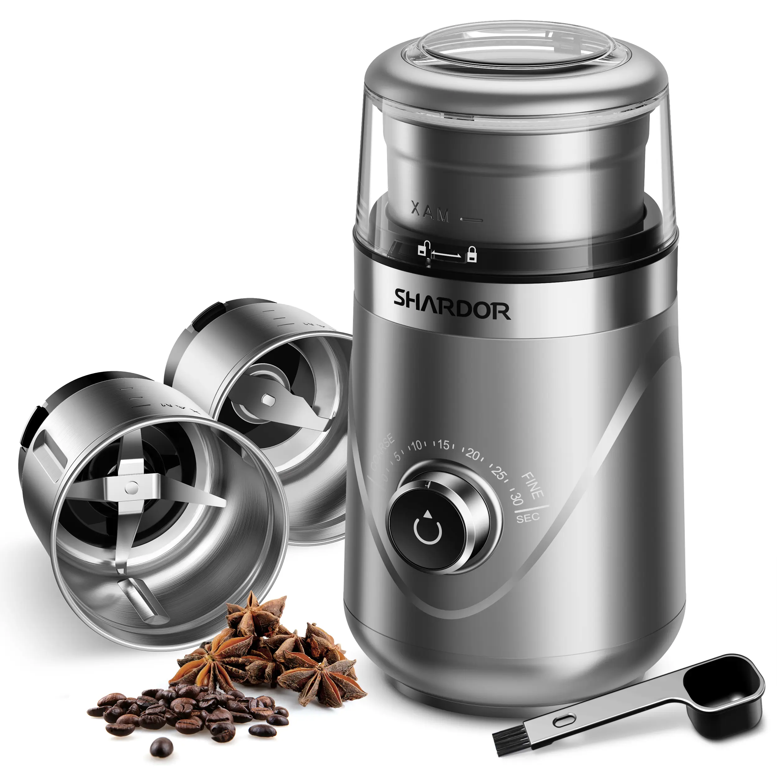 SHARDOR Adjustable Coffee Grinder Electric, Grain Mills, Herb, Nut, Spice,Coffee Bean Espresso Grinder with 2 Removable Stainless Steel Bowl, Silver. tiktokshopbacktoschool