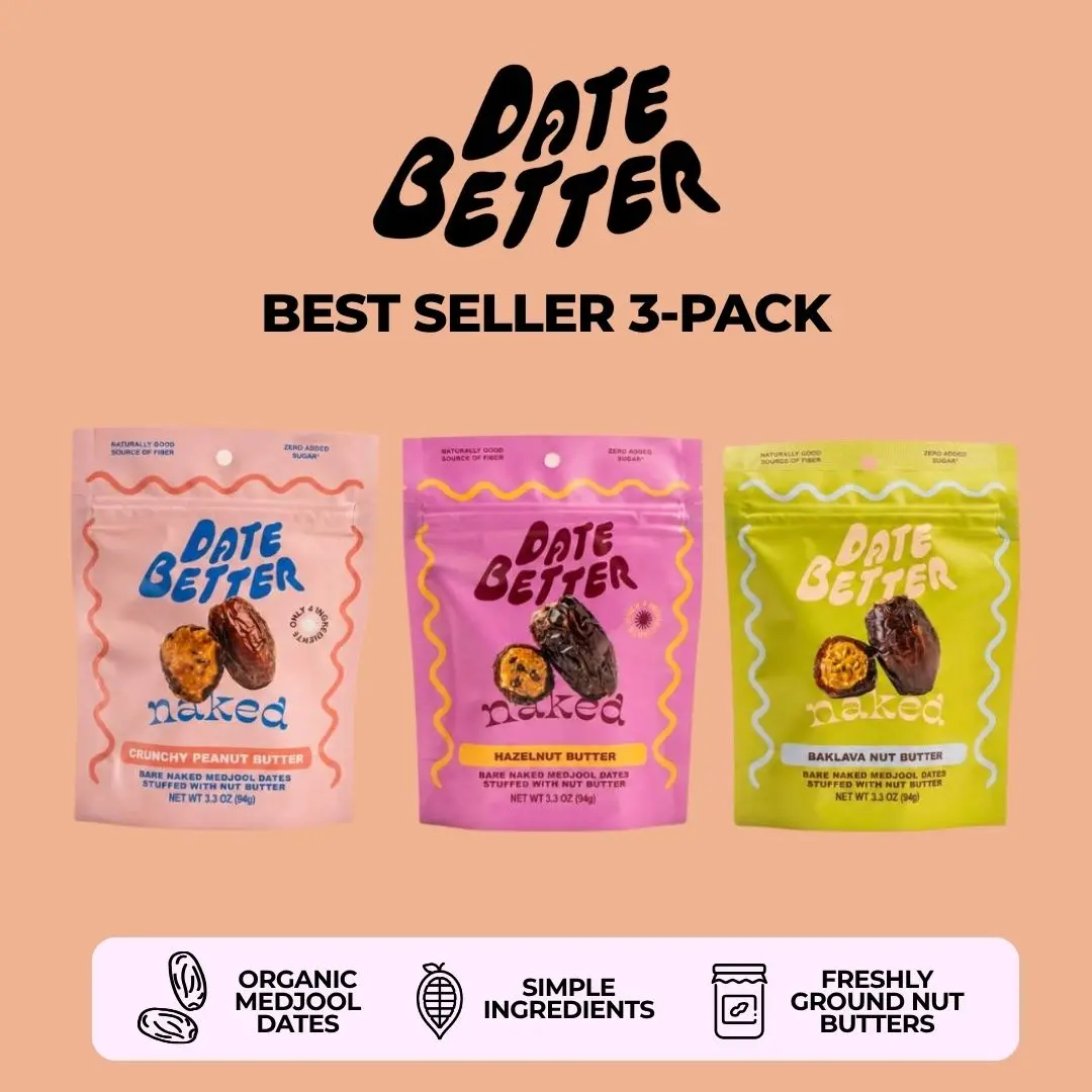 Date Better Naked Dates - Organic Medjool Dates Stuffed With Nut Butter, Vegan and Gluten Free, Naturally Sweet Stuffed Date Snack