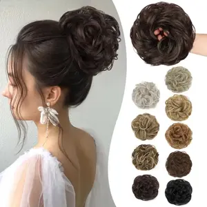 Messy Bun Hair Piece for Women – Curly Wavy Synthetic Hair Scrunchie with Stretchy Band for Quick Updos