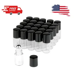 25 Pcs Clear Glass Mini Roll On Bottles Empty Essential Oil Roller Ball Bottles