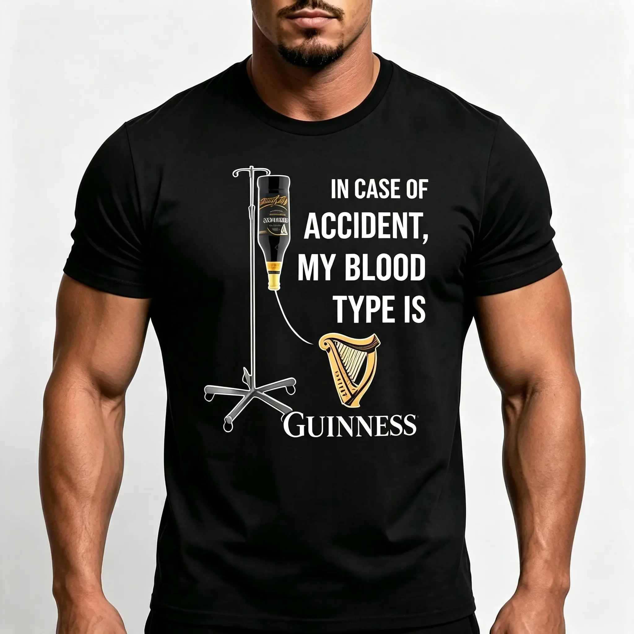 Men's T Shirts Funny Beer Quote In Case Of Accident My Blood Type Is Guinness Casual Comfortable Graphic Tee Shirt