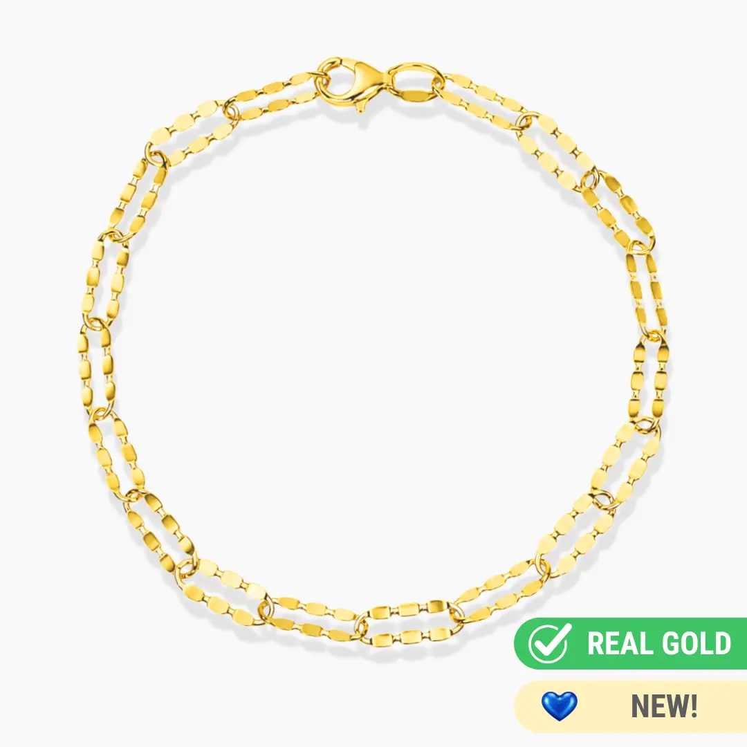 14K YELLOW GOLD STUDDED PAPERCLIP BRACELET