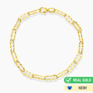 14K YELLOW GOLD STUDDED PAPERCLIP BRACELET