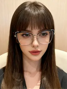 Fashion Colorblock Cat Eye Frame Eyeglasses, Anti-blue Light Eyeglasses for Women & Girls, Fashion Trendy Frames Eyeglasses for Work, Daily Clothing Decor