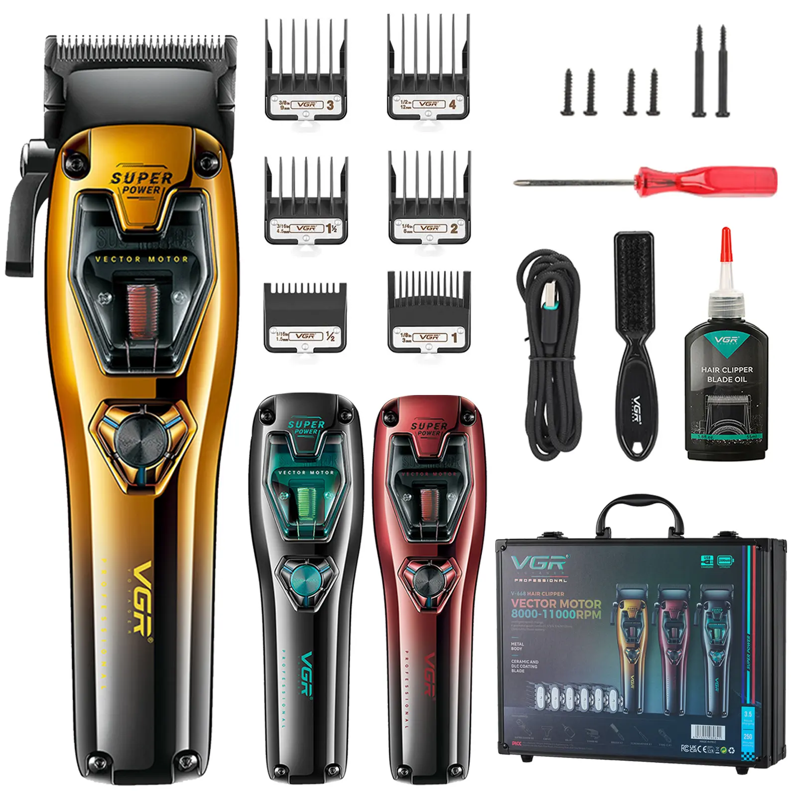VGR 668 Hair Clippers for Men Professional, 8000-11000 RPM Vector Motor Barber Clippers with Replaceable Extra Cover, 5-Level Taper Lever, Cordless Hair Trimmer for Men with Ceramic & DLC Blades
