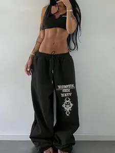 Women's Letter Print Loose-Fit Sports Pants, Casual All-Season Street Style, Comfortable Daily Wear, Moderate Fabric Thickness
