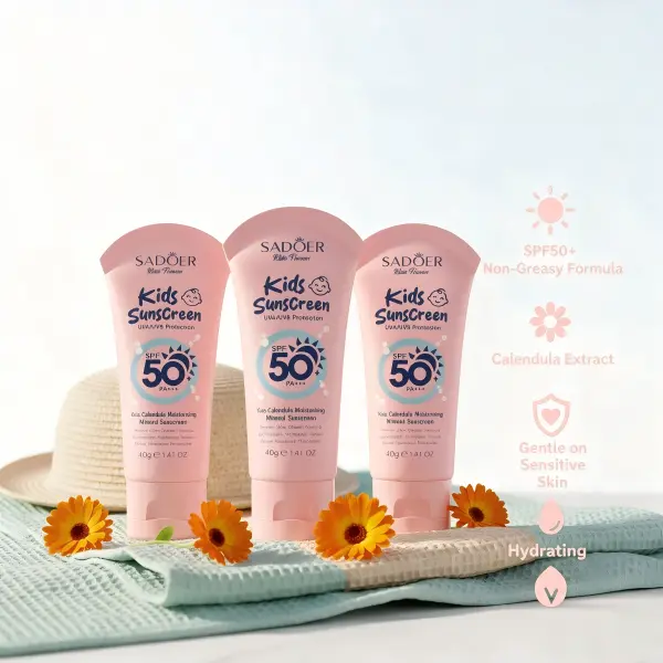 Kids SPF50+ Zinc Oxide Sunscreen 3-Piece Multi-Pack, Calendula Extract Soothes Sensitive Skin, Non-Greasy Mild Daily Moisturizer, Hydrating Gentle Summer UV Protection Sun Cream For Children