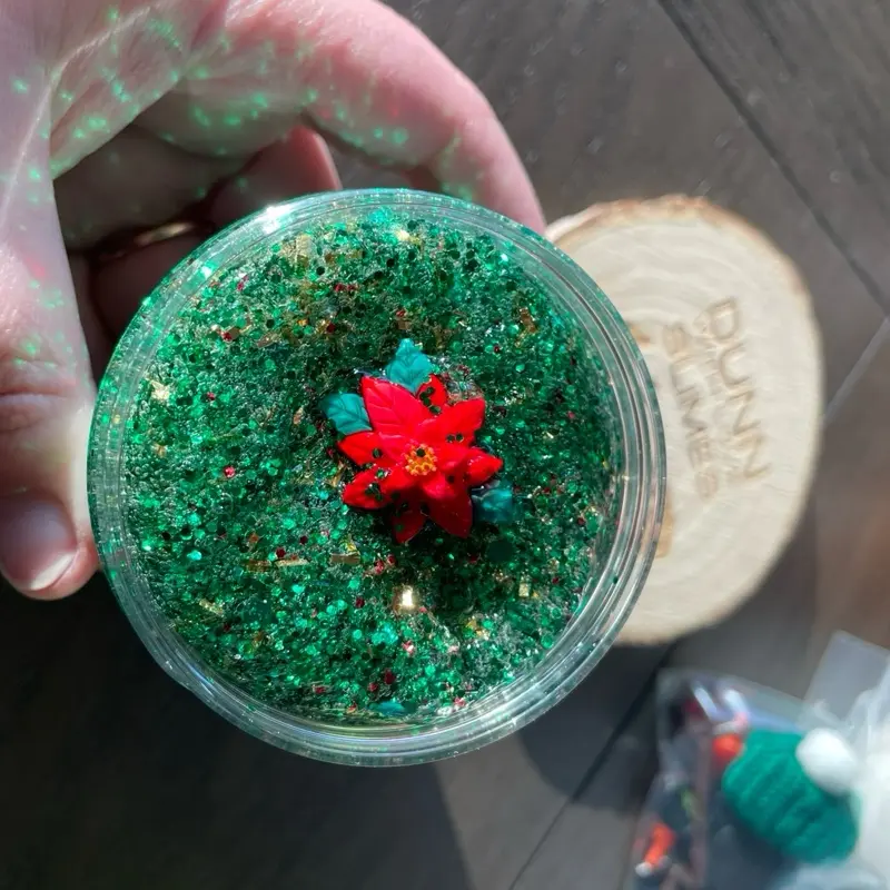 Dunn Slimes Poinsettia Sparkly Slime 5oz Unscented Clear Base with Vibrant Colorful Mix & Subtle Texture for Sensory Play