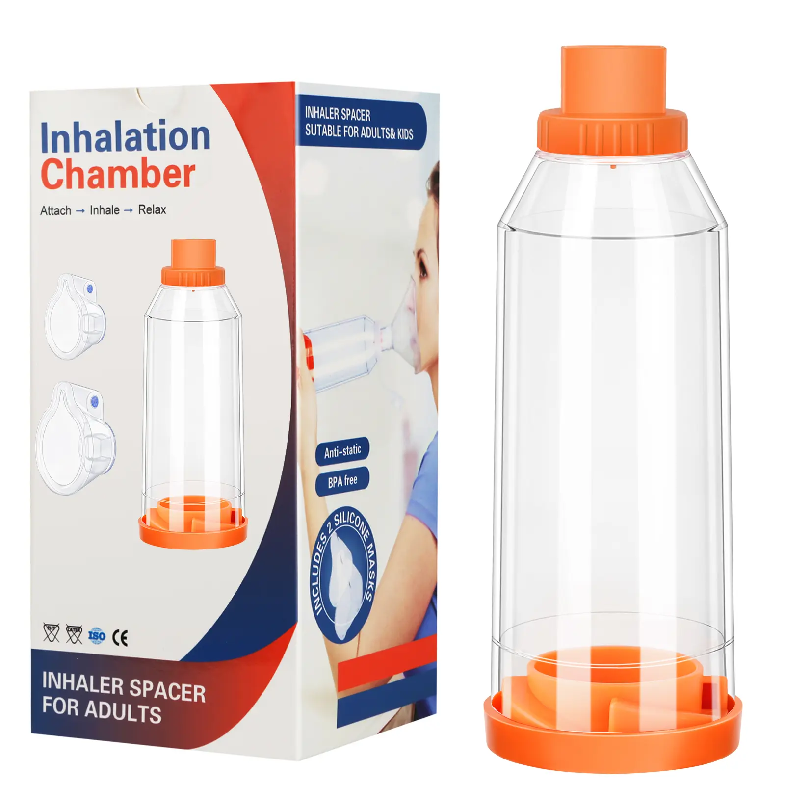 Kids' Plastic Inhaler Spacer - Anti-Static Valved Holding Chamber, Soft Silicone Mask, Compatible with Most Metered Dose Inhalers, 130g, Less Mouth Residue, Comfortable Efficient Inhalation, Better Meds Delivery, Ideal for School, Travel, Outdoor Use