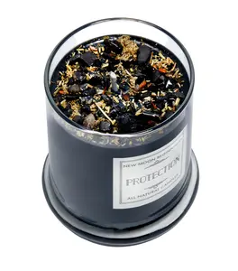 Protection Candle by New Moon Beginning Energy Cleansing - Crystal & Herb Candle - Protection Crystals - Soy Wax, Aromatherapy, Essential Oils, Black Ritual Candle