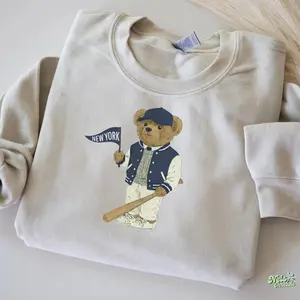 New York Baseball Vintage Bear Sweatshirt Navy Unisex Crewneck City Pride Pullover