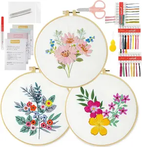 3 Embroidery Set - Needlepoint & Flower Designs for Beginners & Kids