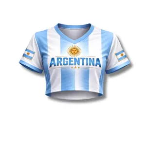 Argentina World Cup Crop Top Jersey – Custom Name & Number Women Soccer Shirt, Argentina Football Fan Crop Tee