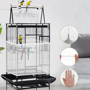 White nylon birdnet with elastic edges and fine mesh to catch bird food and prevent feathers from scattering; suitable for parrots/long-tailed parrots/cockatiels.