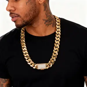 Iced Gold Cuban Chain for Men – 8-22mm Heavy, Waterproof & Never Fade Necklace with Diamond Lock Clasp | Street Style Jewelry Gift